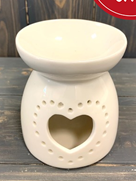 white dotty heart cut out tea light holder wax melter oil burner ceramic