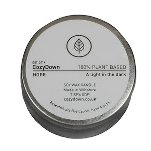 CozyDown Hope soy wax essential oil aromatherapy travel tin candle Bay Laurel Basil Lime