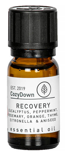 cozydown recovery 10ml essential oil blend eucalyptus peppermint rosemary thyme orange citronella aniseed recycled glass vegan pure    