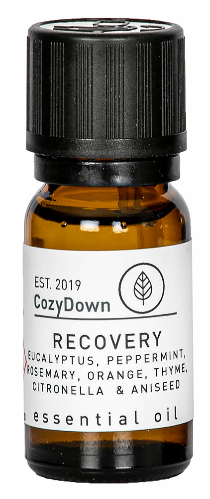cozydown recovery 10ml essential oil blend eucalyptus peppermint rosemary thyme orange citronella aniseed recycled glass vegan pure    