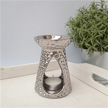 Load image into Gallery viewer, Dimpled Effect Silver Teardrop Wax Melter / Oil Burner 12cm