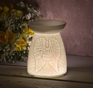 porcelain teal light holder angel wing wax melter oil burner ceramic white