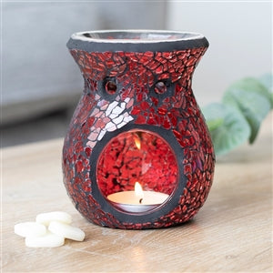 red, crackle effect, oil burner, wax melter, gift, accessory, candle accessory, gift, glass