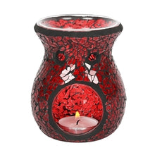 Load image into Gallery viewer, Round Red Mosaic Crackle Oil Burner / Wax Melter 11cm