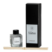 Load image into Gallery viewer, CozyDown natural rattan reed diffuser. pure aromatherapy essential oils of lemon, lemongrass, orange and lime.  VOC and alchol free. Made with a vegetable, VEGAN base oil with essential oils. 