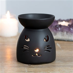 ceramic, black cat, cut out design, oil burner, wax melter, 10cm, candle accessory, gift